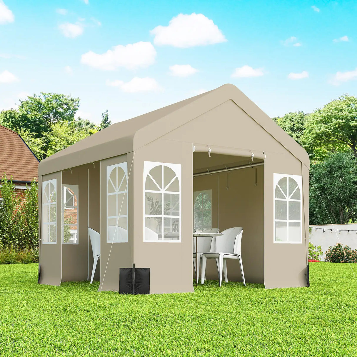 Outsunny 3 x 3 m Party Tent, Outdoor Canopy Tent Shelter with Removable Sidewalls, 4 Zipped Doors, for Parties, Wedding, Beige