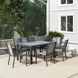 Outsunny Seven-Piece Garden Dining Set, with Plastic Wood-Top Table - Grey