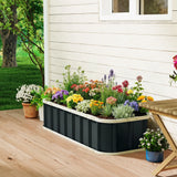 Outsunny Galvanised Raised Garden Bed, 4.5 x 2 x 1 ft Metal Planter with Gloves and Folded Edging, Dark Grey