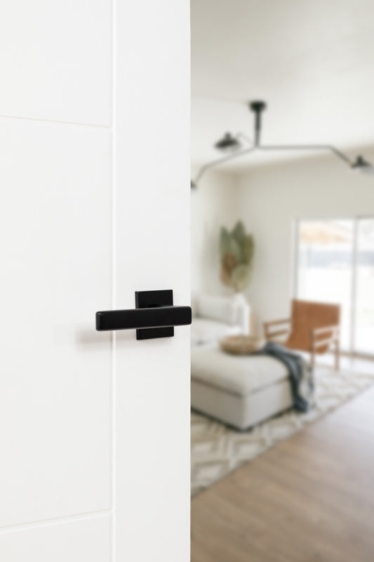 Tupai Rapido 5S Line Portel Lever Door Handle on 5mm Slimline Square Rose - Pearl Black - Set