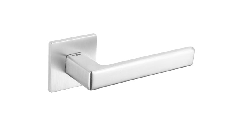 Tupai Rapido 5S Line Portel Lever Door Handle on 5mm Slimline Square Rose - Satin Chrome - Set