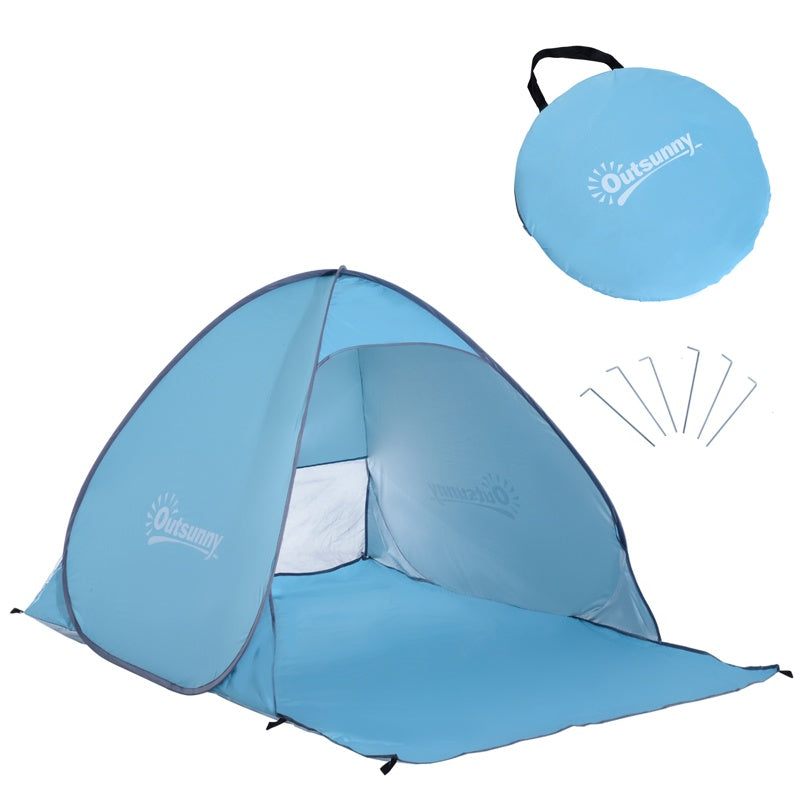 Outsunny 2-3 Person Pop up Beach Tent Hiking UV 30+ Protection Patio Sun Shelter (Blue)