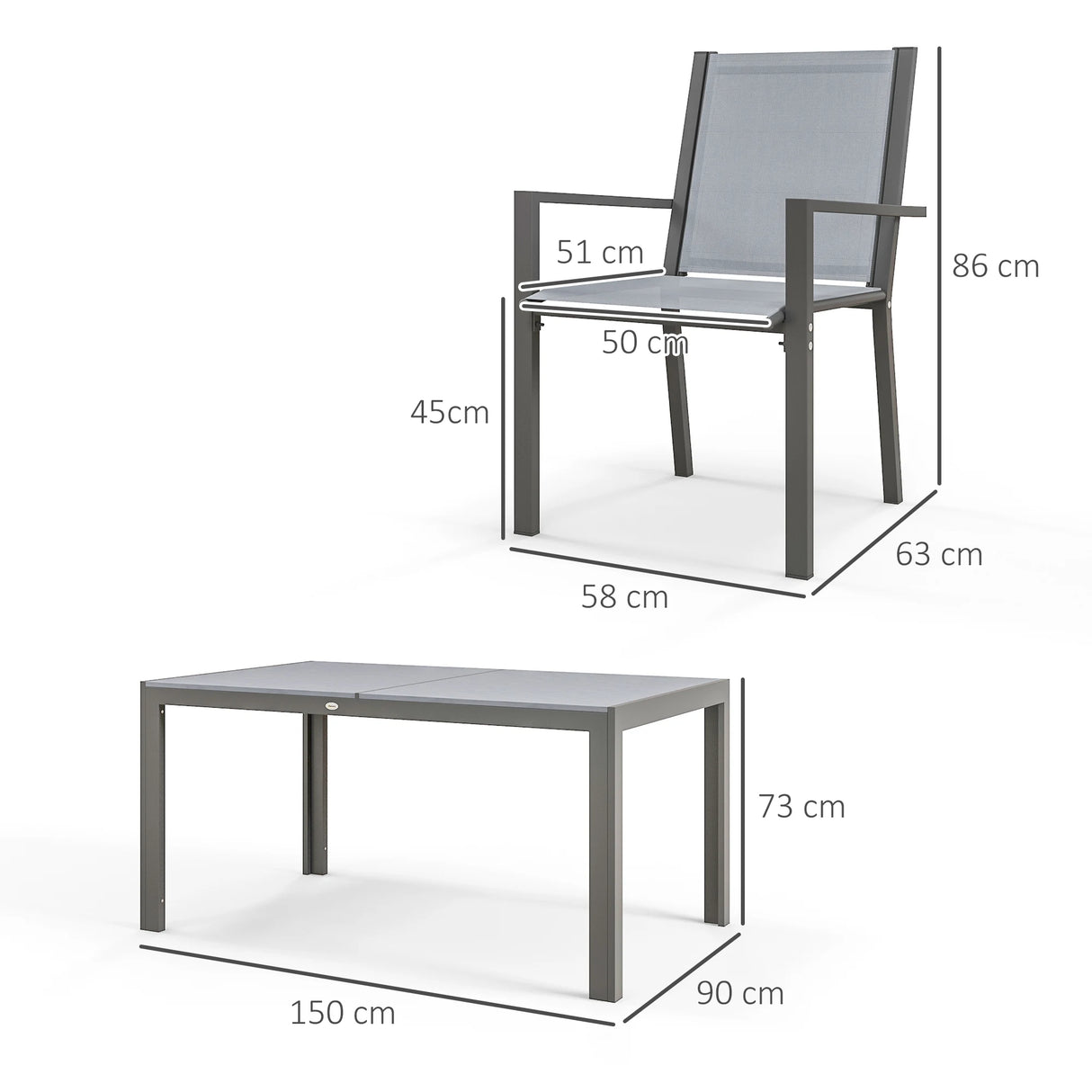 Outsunny Seven-Piece Garden Dining Set, with Plastic Wood-Top Table - Grey