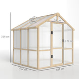 Outsunny 6.6 x 6ft Polycarbonate Greenhouse, Walk-in Wooden Greenhouse with Lockable Door and Window, Garden Plants Grow House, Brown