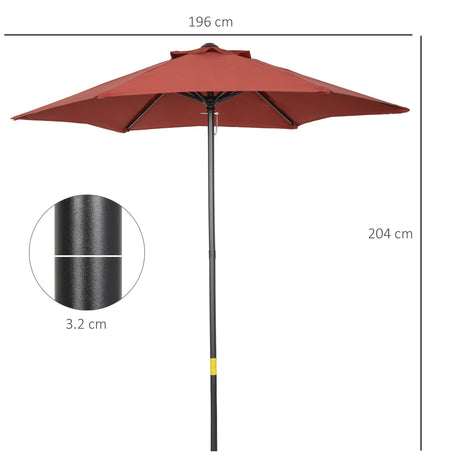 Outsunny 2m Garden Parasol Umbrella, Outdoor Sun Shade with 6 Sturdy Ribs for Balcony, Bench, Garden, Wine Red