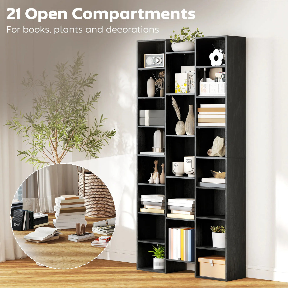 HOMCOM 21-Compartment Bookshelf - Black