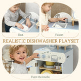 AIYAPLAY Wooden Dishwasher Playset, Kitchen Sink Toys with Faucet, Sink and Accessories, Gift for Boys Girls Toddlers