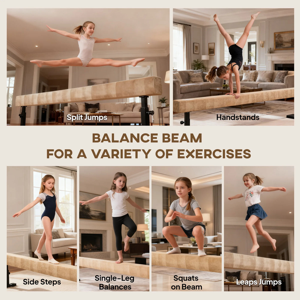 HOMCOM 7.5ft Adjustable Balance Beam, Gymnastics Beam with Wheels, Gymnastics Equipment for 6+ Years Old Training