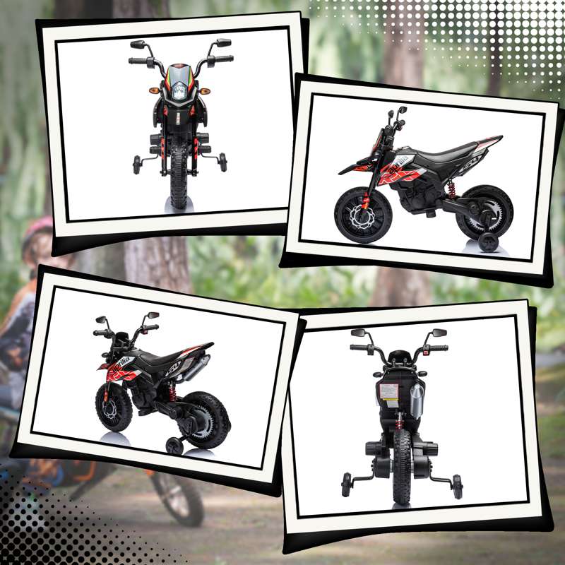 AIYAPLAY 12V Aprilia Licenced Kids Motorbike with Training Wheels, Spring Suspension, LED Light, USB, Music, Red