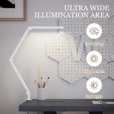 HOMCOM LED Desk Lamp, Dimmable Desk Light with Swing Arm and Clamp, Adjustable Eye-Caring Table Lamp with 2 Colour Modes & 5 Brightness Levels for Study, Drawing, Office, Architect, Task, White