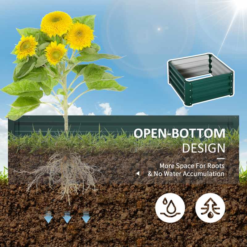 Outsunny Set of Two 60 x 60cm Steel Planter Boxes - Green