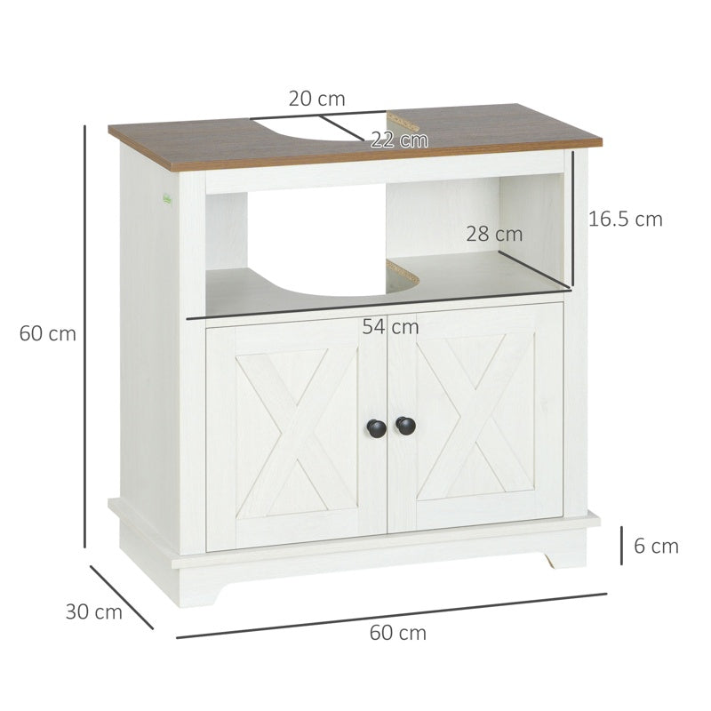 kleankin Under Sink Cabinet Bathroom Vanity Unit with Double Doors and Storage Shelves, 60 x 30 x 60cm, White