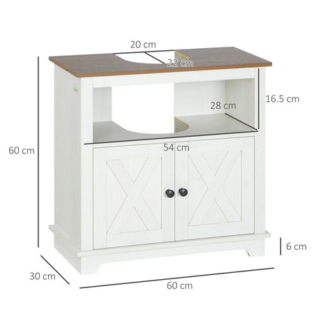 kleankin Under Sink Cabinet Bathroom Vanity Unit with Double Doors and Storage Shelves, 60 x 30 x 60cm, White