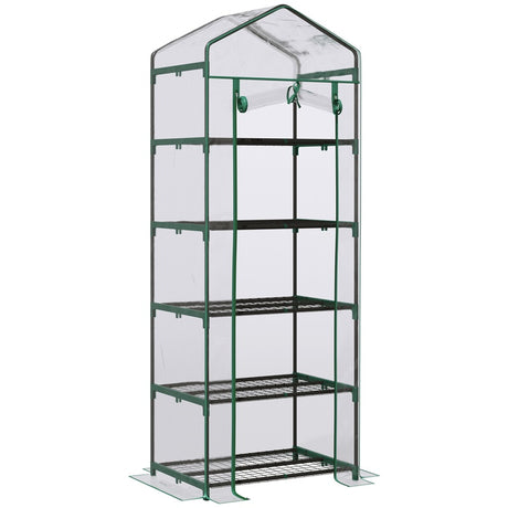 Outsunny 5 Tier Mini Greenhouse Outdoor Flower Stand Green House PVC Cover Portable Shed Metal Frame Transparent 69 x 49 x 193cm