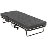 HOMCOM Single Steel Frame Folding Bed, with Wheels - Black/Grey