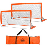 HOMCOM Set of 2 Football Goal Net 6 x 3 ft Foldable Outdoor Sport Training Teens Adults Football with Carrying Bag Orange