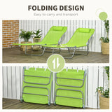 Outsunny Set of Two Steel Frame Sun Loungers, with Reclining Backs - Green