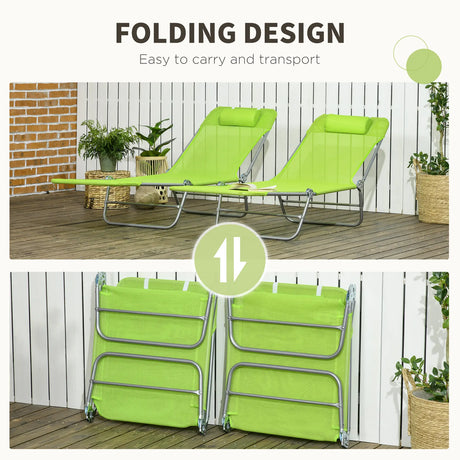 Outsunny Set of Two Steel Frame Sun Loungers, with Reclining Backs - Green