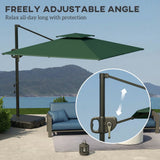 Outsunny Cantilever Parasol with Weighted Base Double Top Garden Parasol Square Hanging Patio Umbrella with Crank Tilt Dark Green