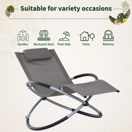 Outsunny Outdoor Orbital Lounger Zero Gravity Patio Chaise Sun Lounger Foldable Rocking Chair with Pillow, Grey