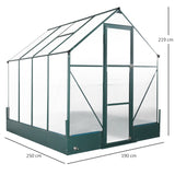 Outsunny 6x8 FT Polycarbonate Greenhouse with Base and Raised Bed, Walk-in Greenhouse with Aluminium Frame, Temperature Controlled Window, Foundation for Plants, Flowers, Vegetable