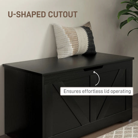 HOMCOM 100L Home Storage Box, with Safety Hinges - Black Wood-Effect