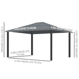 Outsunny 3.6 x 4m Hardtop Gazebo Canopy with Polycarbonate Roof and Aluminium Frame, Garden Pavilion with Mosquito Netting and Curtains