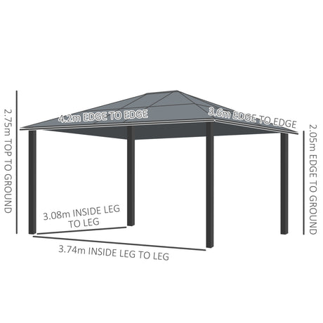 Outsunny 3.6 x 4m Hardtop Gazebo Canopy with Polycarbonate Roof and Aluminium Frame, Garden Pavilion with Mosquito Netting and Curtains