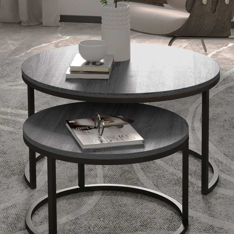 HOMCOM Set of Two Marble-Effect Stacking Tables - Wood Grey