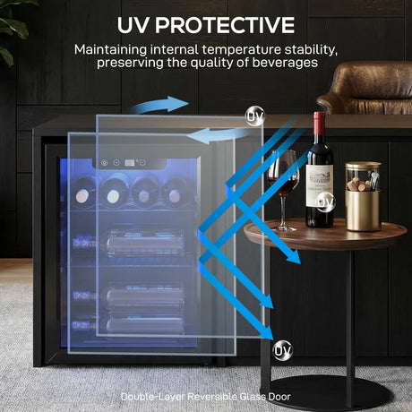 HOMCOM 16 Bottle Wine Cooler, 48 Litre Capacity, 4-16C Under Counter Drinks Beer Wine Fridge with Glass Door, LED Light, Black