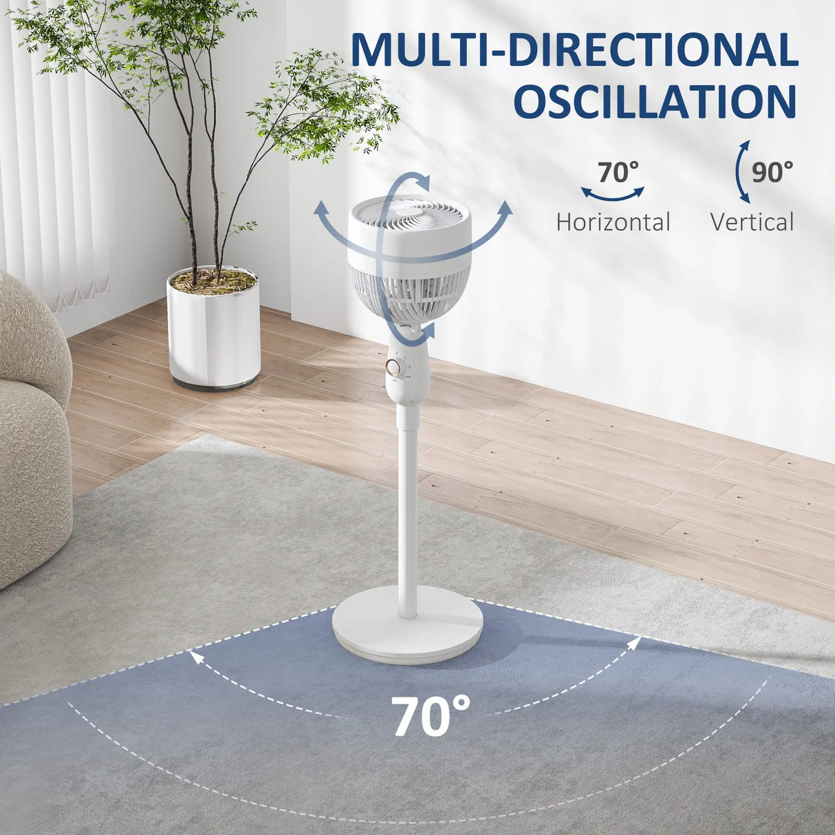HOMCOM Pedestal Fan, Powerful Air Circulator, 12 Inch Floor Standing Fan with 3 Speed Settings, Oscillating Function for Bedroom, Home and Office, White