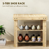 HOMCOM Two Shelf Bamboo Shoe Storage Bench - Natural Finish