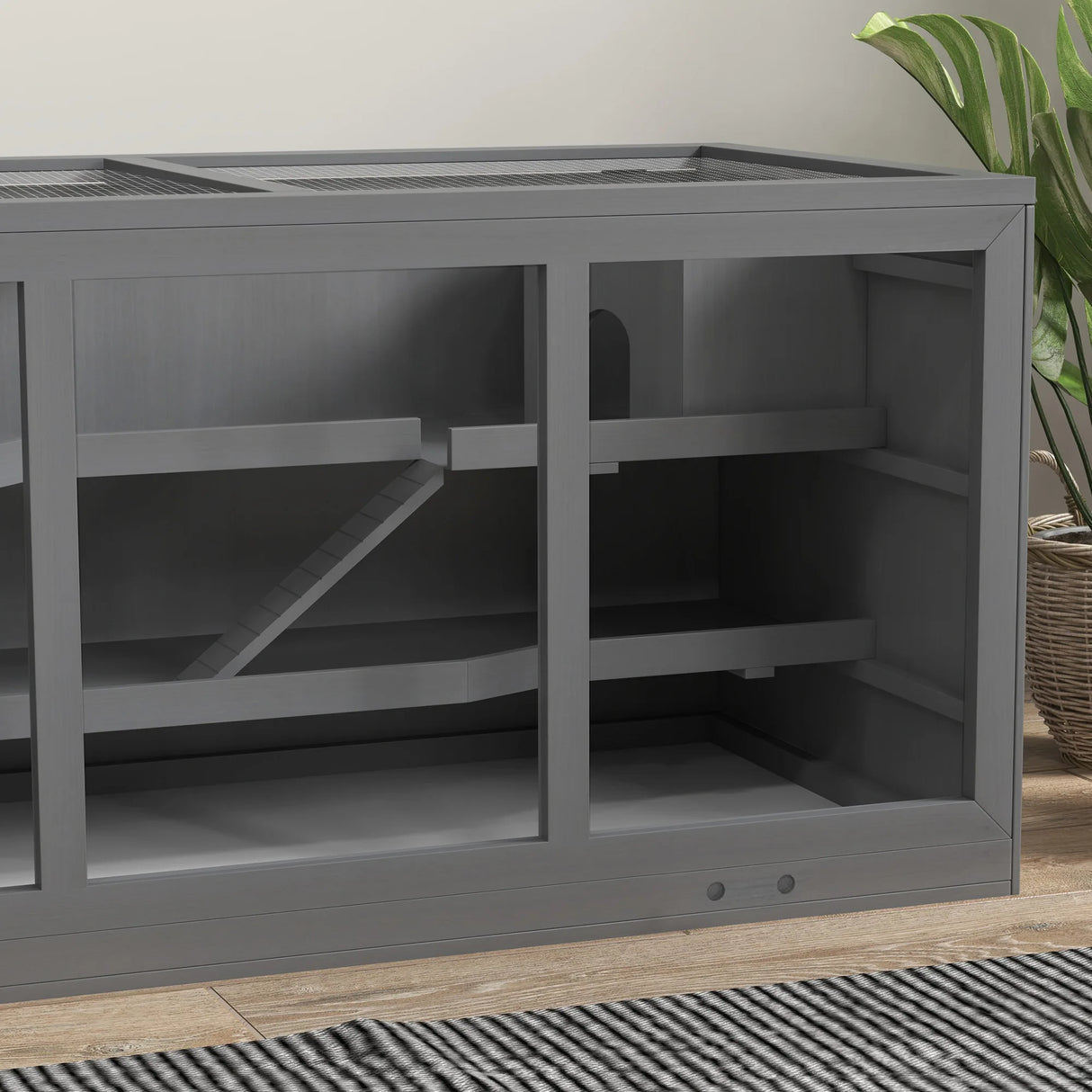 PawHut Wooden Hamster Cage, Small Animals Hutch with Tray, Openable Top, Exercise Play House Pen, 115L x 57W x 55Hcm, Grey
