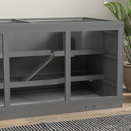 PawHut Wooden Hamster Cage, Small Animals Hutch with Tray, Openable Top, Exercise Play House Pen, 115L x 57W x 55Hcm, Grey