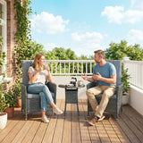 Outsunny Rattan Bistro Set, Reclining Garden Chairs and Glass Coffee Table with Cushions for Patio Balcony Porch, Grey