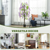 HOMCOM 180cm Ficus Artificial Tree, Fake Wisteria Tree in Nursery Pot, Indoor Greenery Tall Faux Floor Plant for Living Room Office Decor, Purple