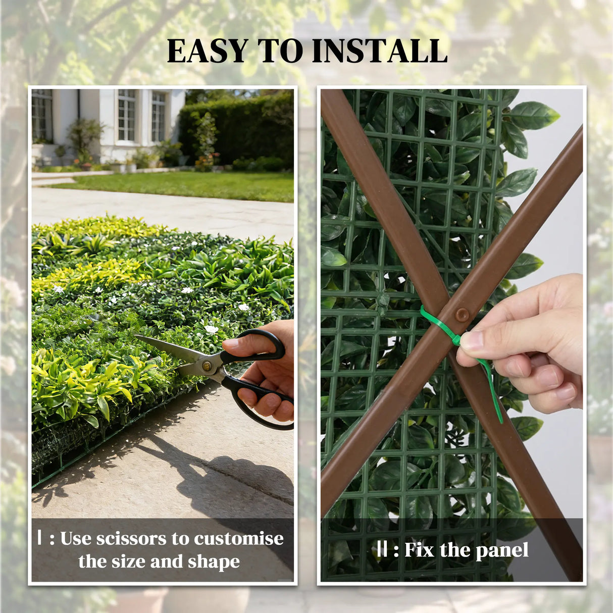 Outsunny Artificial Plant Wall Panel, 100x100 cm Artificial Grass Backdrop Wall, Green