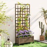 Outsunny Wooden Trellis Planter, Raised Garden Bed with Wheels and Bed Liner, to Climb and Grow Vegetables, Herbs and Flowers