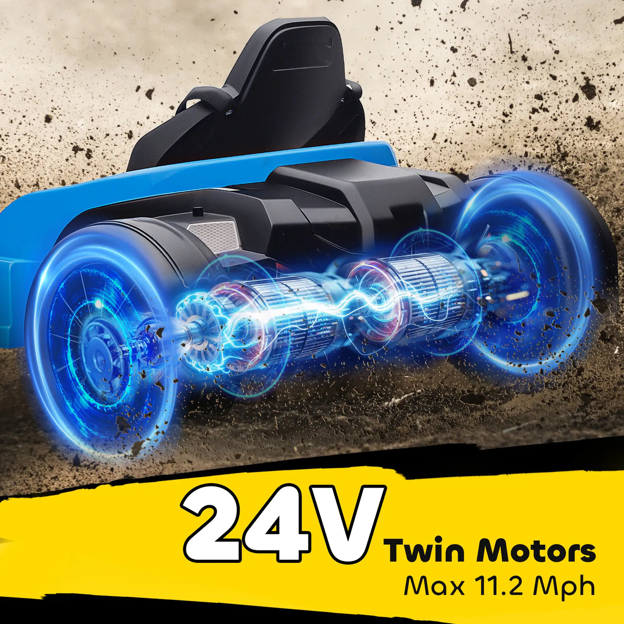 AIYAPLAY 24V Electric Go Kart, Drift Kart with Adjustable Seat, Slow Start, 5-Point Harness, Music, Horn, for 6-12 Years, Blue