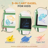 AIYAPLAY 3 in 1 Kids Easel Double-Sided Magnetic Whiteboard and Chalkboard with Paper Roll, Storage Baskets - Green
