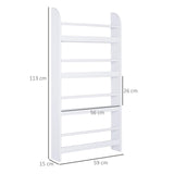 HOMCOM Bookcase, 4 Tier Wall Mounted Bookshelf, 15cm Depth Storage Shelving Rack for Bedroom Nursery Office Home, Accessories Supplies, White