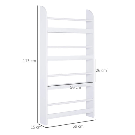 HOMCOM Bookcase, 4 Tier Wall Mounted Bookshelf, 15cm Depth Storage Shelving Rack for Bedroom Nursery Office Home, Accessories Supplies, White