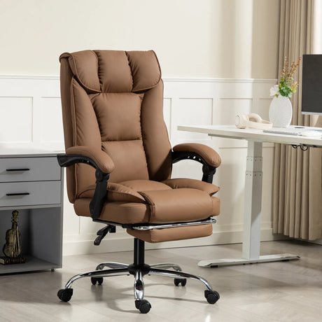 HOMCOM 155 Reclining Faux Leather Swivel Office Chair - Brown