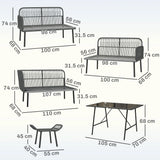 Outsunny 6 Piece Rattan Garden Furniture Set, 8 Seater Garden Corner Sofa with Cushions and Glass Top Table, Orange