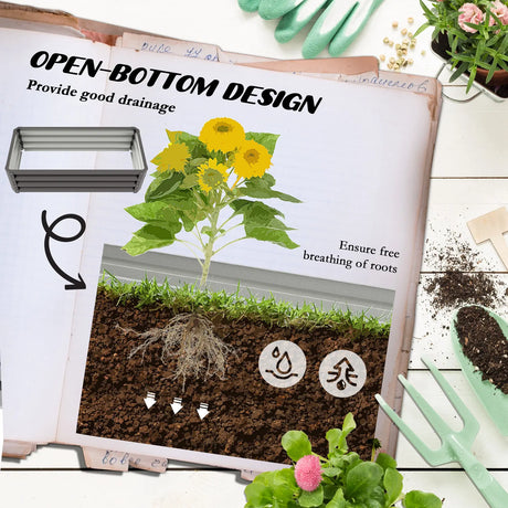 Outsunny Set of Two 110 x 50cm Steel Planter Boxes -  Dark Grey