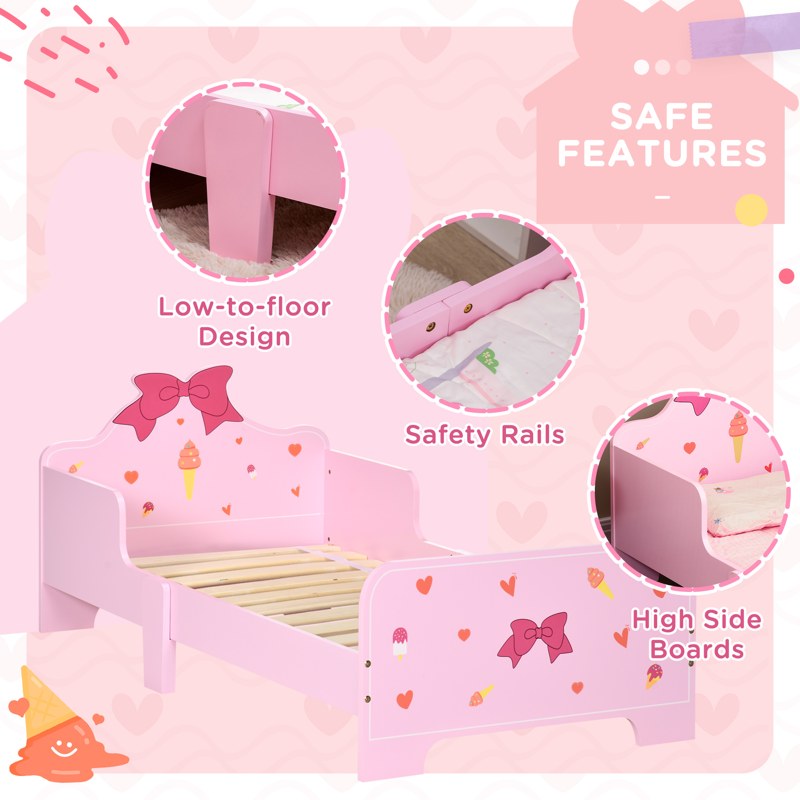 ZONEKIZ 3PCs Kids Bedroom Furniture Set with Bed, Dressing Table and Stool, Princess Themed, for 3-6 Years Old, Pink