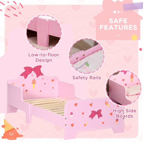 ZONEKIZ 3PCs Kids Bedroom Furniture Set with Bed, Dressing Table and Stool, Princess Themed, for 3-6 Years Old, Pink