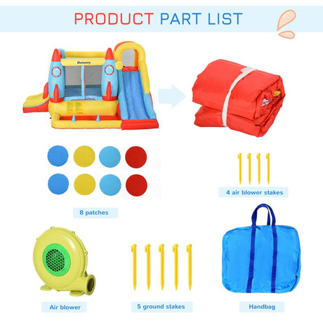 Outsunny Bounce Castle Inflatable Trampoline Slide Pool Rocket Design 3.4 x 2.8 x 1.85m