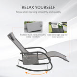 Outsunny 2PCs Outdoor Garden Rocking Chair, Patio Sun Lounger Rocker Chair with Breathable Mesh Fabric, Removable Headrest Pillow, Armrest, Side Storage Bag, Grey