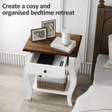 HOMCOM 2pcs Bedside Tables with Drawer, French Style Bedside Cabinets with Open Shelf for Bedroom, Living Room, White